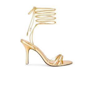 Black Suede Studio 'Leandra' Gold Leather Sandal Heel Size 8.5